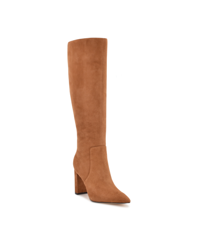 Nine West Hiya Womens Leather Pull-on Knee-high Boots In Cognac Suede