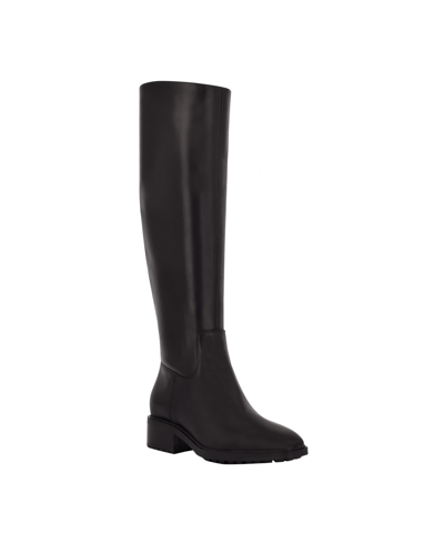 Calvin Klein Women's Botina Almond Toe Casual Tall Riding Boots In Black Leather