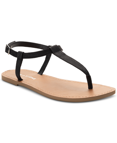 Sun + Stone Women's Krisleyy T Strap Thong Flat Sandals, Created For Macy's In Black