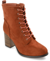 Journee Collection Women's Baylor Lace Up Stacked Heel Booties In Rust