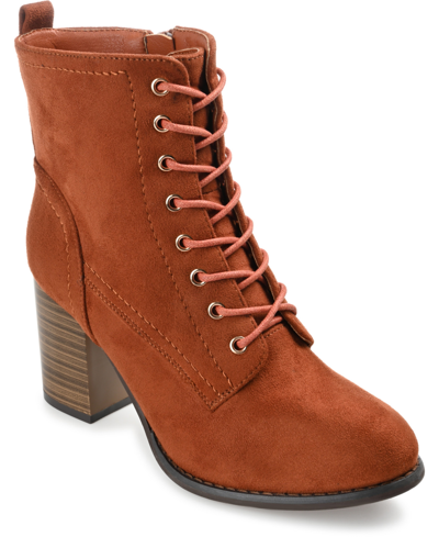 Journee Collection Women's Baylor Lace Up Stacked Heel Booties In Rust