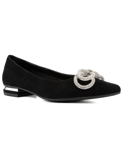 Jones New York Quinnie Womens Faux Suede Slip On Flat Shoes In Black Micro