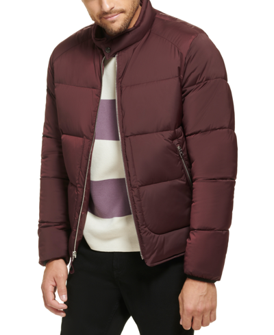 Calvin Klein Men's Water Resistant Moto Puffer Jacket In Wine