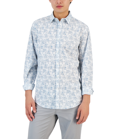 Alfani Men's Entour Leaf-print Shirt, Created For Macy's In White