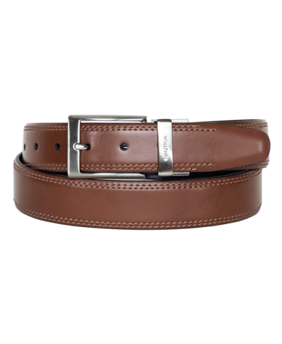 Nautica Men's Reversible Double Stitch Leather Belt In Brown