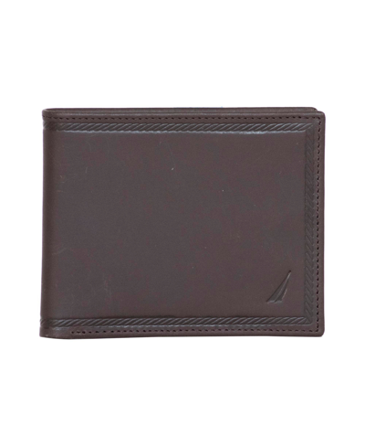 Nautica Men's Credit Card Bifold Leather Wallet In Brown