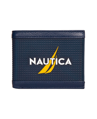 Nautica Men's Logo Rubber Leather Bifold Wallet In Navy
