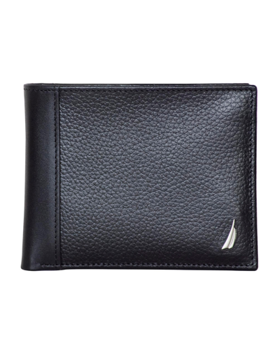 Nautica Men's Enameled Logo Leather Bifold Wallet In Black