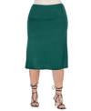 24seven Comfort Apparel Plus Size A-line Elastic Waist Knee Length Skirt In Green