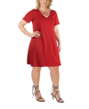 24seven Comfort Apparel Maternity Knee Length Cold Shoulder Dress In Red