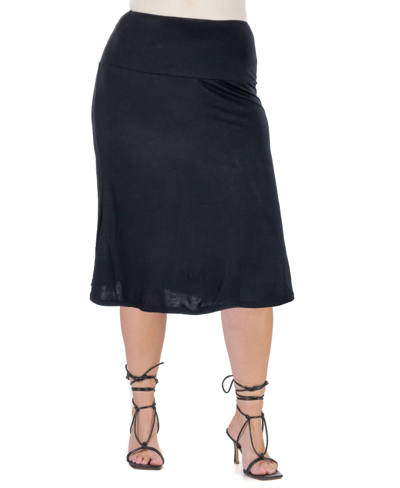 24seven Comfort Apparel Plus Size A-line Elastic Waist Skirt In Black