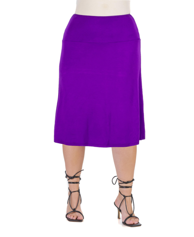 24seven Comfort Apparel Plus Size A-line Elastic Waist Knee Length Skirt In Purple