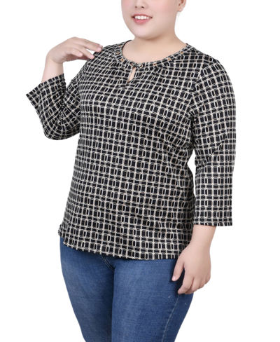 Ny Collection Petites Womens Grommet Embellished Blouse In Black Gold Harlie
