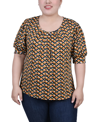 Ny Collection Plus Size Short Sleeve Balloon Sleeve Top In Cypress Gold Zigzag