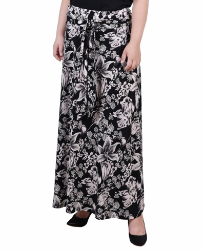 Ny Collection Plus Size Maxi With Sash Waist Tie Skirt In Black White Floral