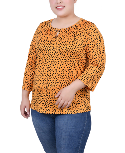 Ny Collection Petite Size 3/4 Sleeve Grommet Top In Golden Black Icemoon