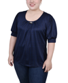 Ny Collection Plus Size Short Sleeve Balloon Sleeve Top In Estate Blue Snowpop