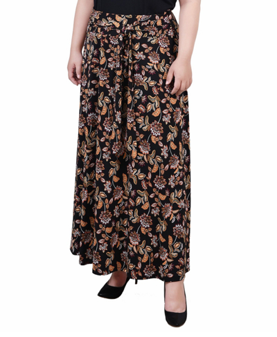 Ny Collection Petite Maxi Skirt With Sash Waist Tie In Black Gold Floral