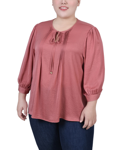 Ny Collection Plus Size Satin Blouse In Silver Pink