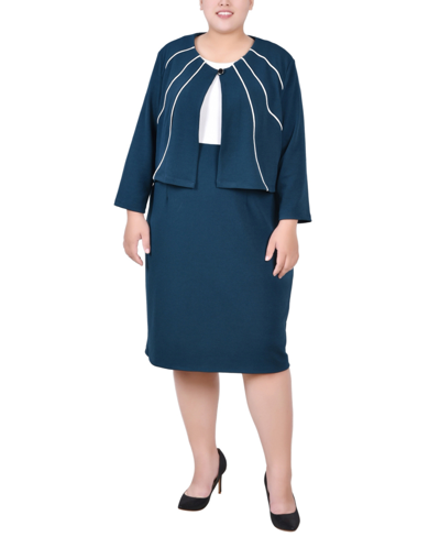 Ny Collection Plus Size Jacket And Dress, 2 Piece Set In Mallard