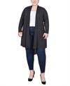 NY COLLECTION PLUS SIZE LONG SLEEVE KNIT CARDIGAN WITH CHIFFON BACK