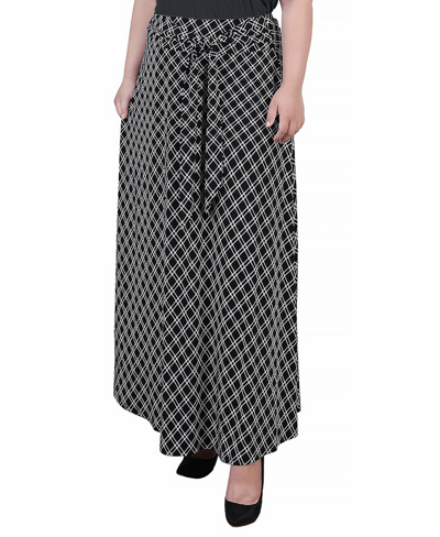 Ny Collection Plus Size Maxi With Sash Waist Tie Skirt In Black White Diamond