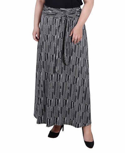 Ny Collection Plus Size Maxi With Sash Waist Tie Skirt In Navy Snowpop
