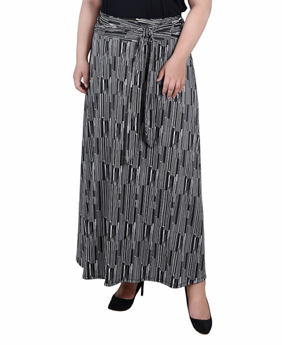 Ny Collection Petite Maxi A-line Skirt With Front Faux Belt With Ring Detail In Brown Paisley