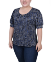 Ny Collection Petite Size Short Sleeve Balloon Sleeve Top In Royal White Abstract