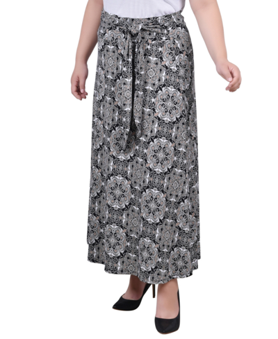 Ny Collection Plus Size Maxi With Sash Waist Tie Skirt In Noir Atunis