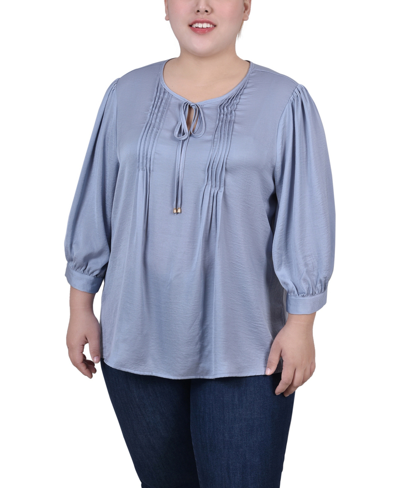 Ny Collection Plus Size Satin Blouse In Pale Blue