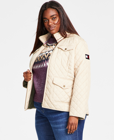 Tommy Hilfiger Plus Size Quilted Stand-collar Jacket In Khaki