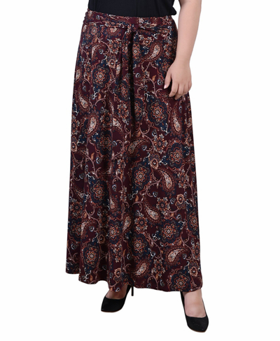 Ny Collection Plus Size Maxi With Sash Waist Tie Skirt In Wine Merrypais