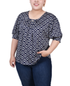 Ny Collection Plus Size Short Sleeve Balloon Sleeve Top In Navy Taupe Link