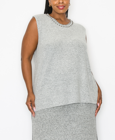 Coin 1804 Plus Size Cozy Shell Tank Top With Gunmetal In Heather Gray