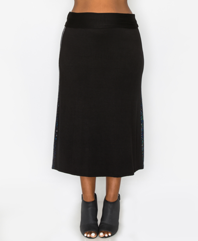 Coin 1804 Plus Size Sequin Side Contrast Fold Over Midi Skirt In Black Black