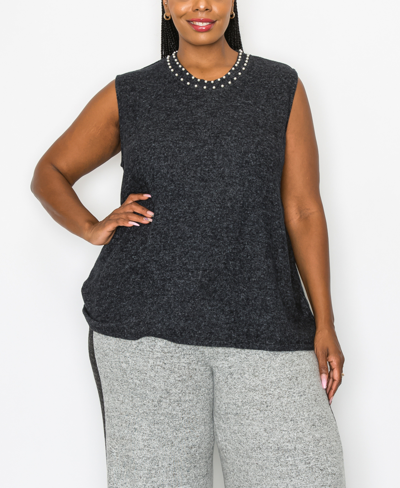 Coin 1804 Plus Size Cozy Shell Tank Top With Gunmetal In Charcoal