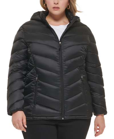 Charter Club Women's Plus Size Hooded Packable Puffer Coat, Created For Macy's In Black