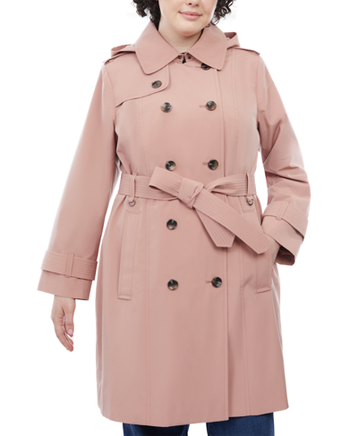 London Fog Women's Petite Hooded Double-breasted Trench Coat In Tea Rose