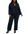 Le Suit Plus Size Two-button Pinstriped Pantsuit In Navy