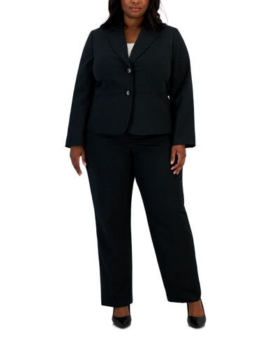 Le Suit Plus Size Two-button Pinstriped Pantsuit In Black