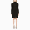 Bottega Veneta Turtleneck Button Keyhole-sides Plisse Dress In Black