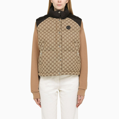 Gucci Beige Padded Waistcoat With Gg Logo