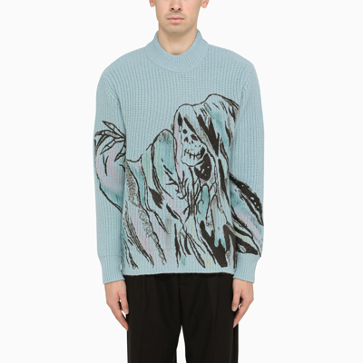 Amiri X Wes Lang Reaper Embroidery Wool Blend Jumper In Light Blue