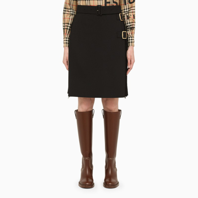 Burberry Pleated Belted Midi Kilt Skirt In Black