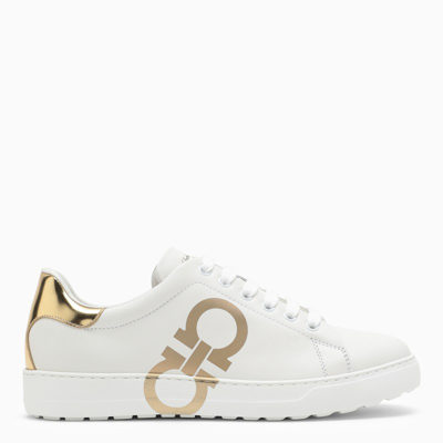 Ferragamo White Leather Gancini Trainer