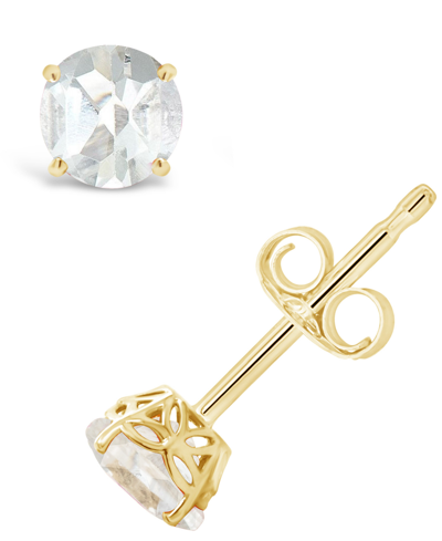 Macy's Stud Earrings In 14k Yellow Gold Plated In White Topaz