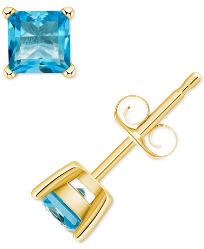 Macy's Blue Topaz Square Stud Earrings (7/8 Ct. T.w.) In 14k Gold