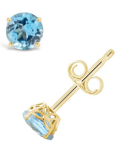 Macy's Blue Topaz (1-1/8 Ct. T.w.) Stud Earrings In 14k Yellow Gold