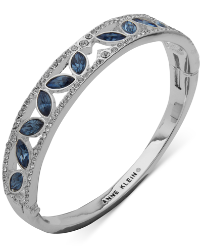 Anne Klein Silver-tone Pave & Navette Color Crystal Open Bangle Bracelet In Blue